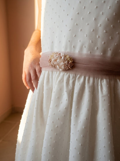 Vestido plumeti de gasa sin mangas