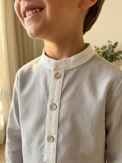 Camisa cuello mao y short cuadros