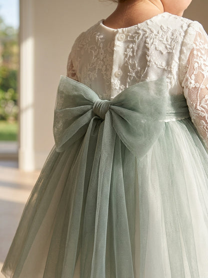 Vestido con cuerpo de tul bordado falda verde