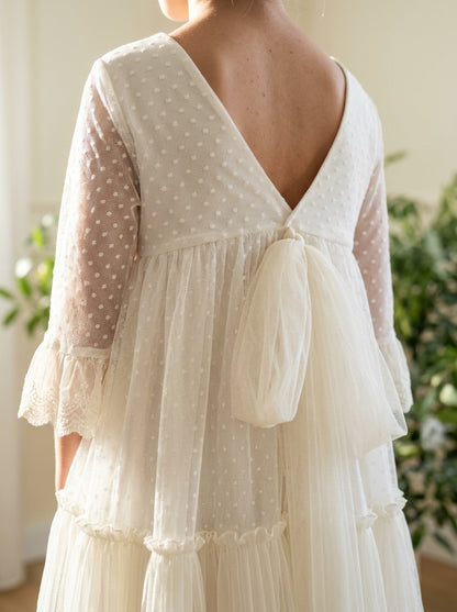 Vestido de tul blanco manga francesa
