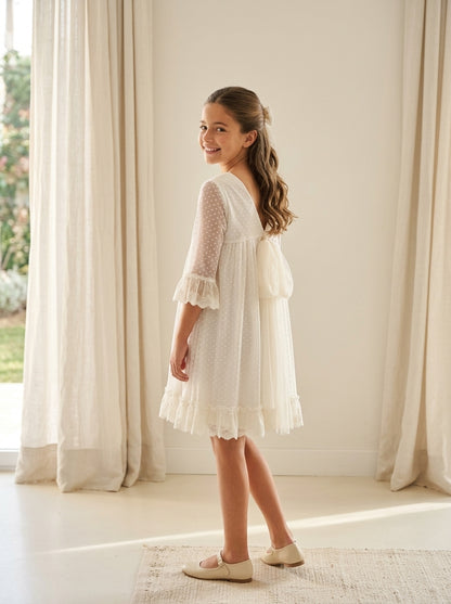 Vestido de tul blanco manga francesa
