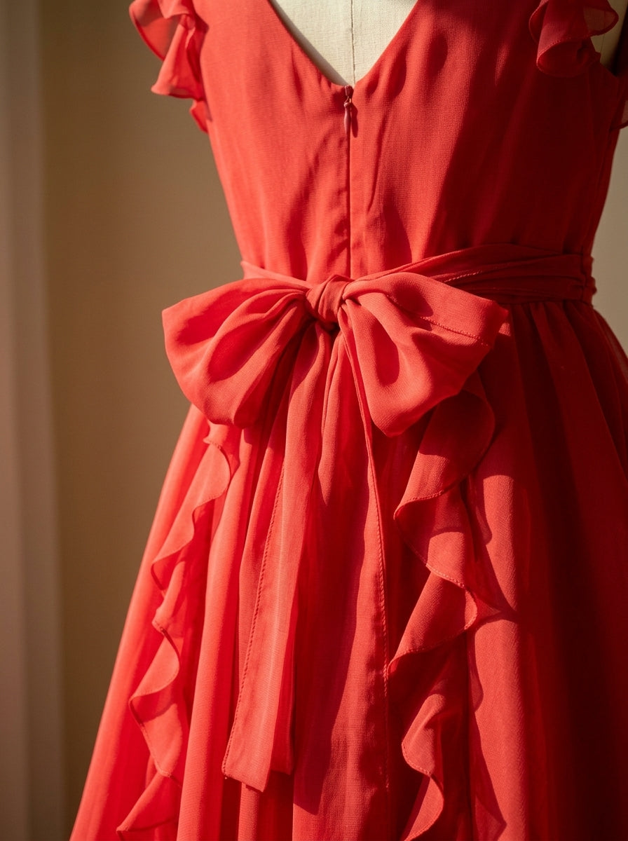 Vestido gasa coral con volantes