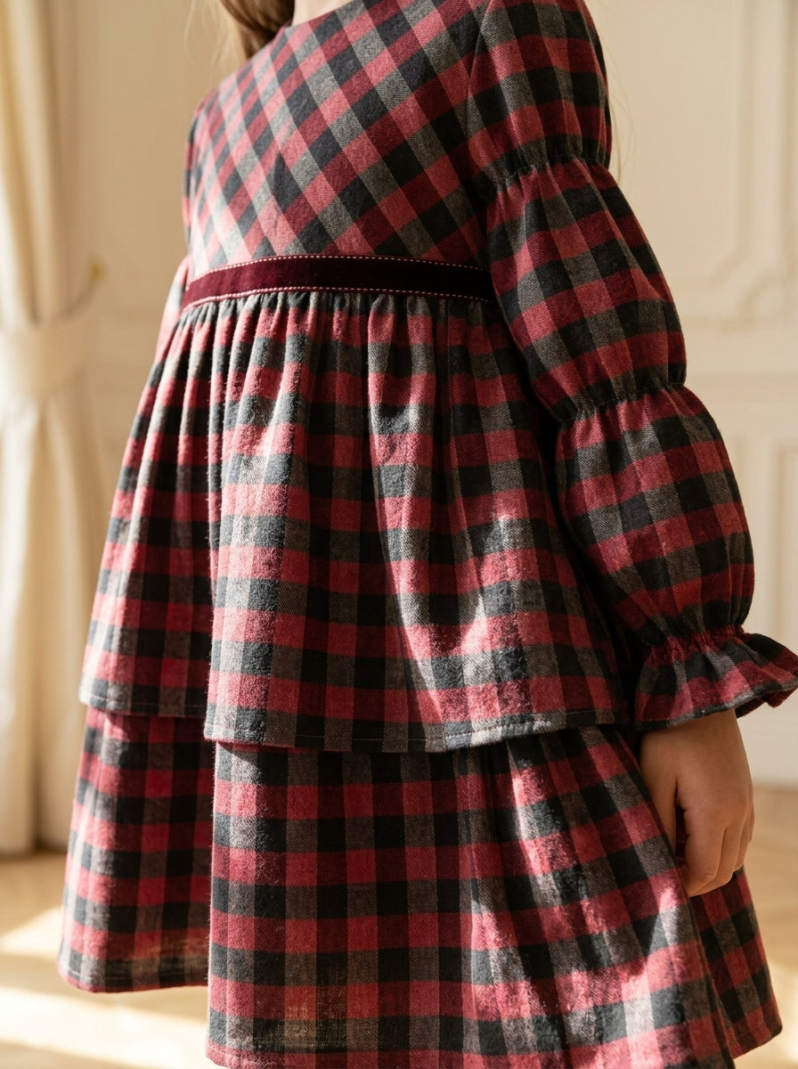 Vestido infantil cuadros granates y grises "Donald"