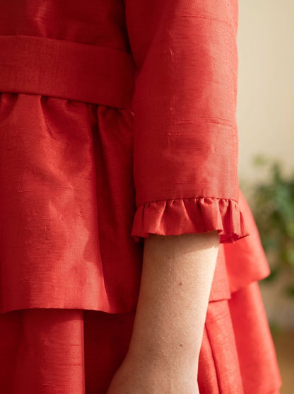 Vestido seda salvaje rojo con volantes