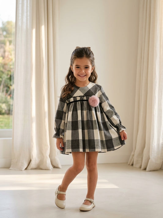 Vestido con braguita cuadros grises y blancos "Francesco"