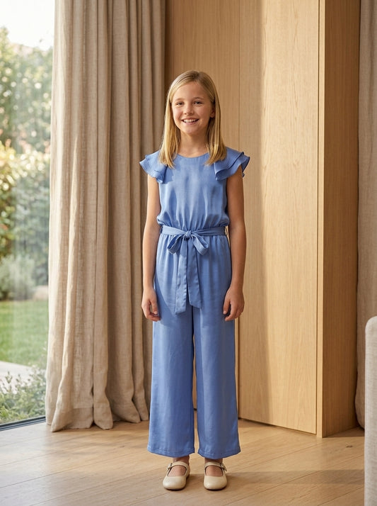 Mono junior saten azul con volantes