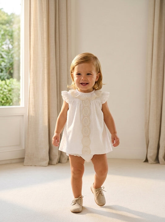Vestido y culotte plumetti crudo