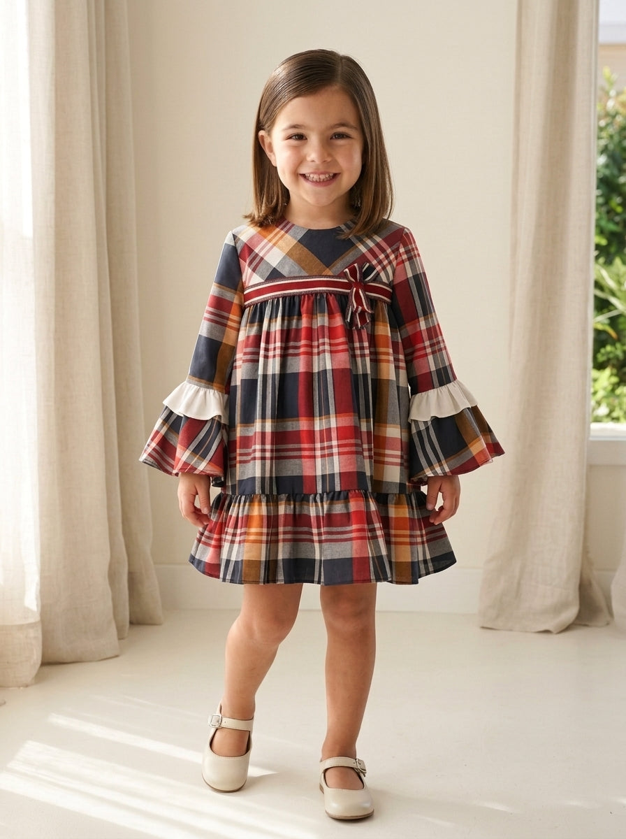 Vestido infantil cuadros rojos y grises "Tiziano"