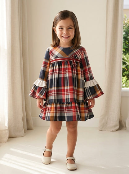 Vestido infantil cuadros rojos y grises "Tiziano"