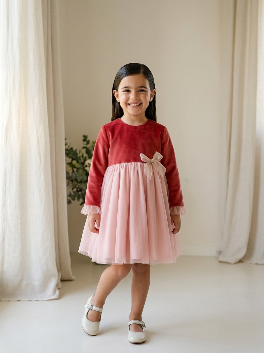 Vestido terciopelo teja con falda de tul "Vickie"