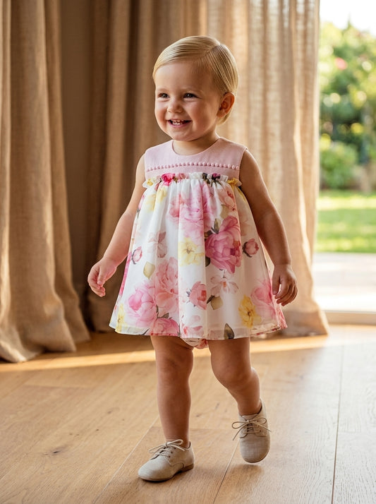 Vestido con braguita flores rosas "Capricornio"