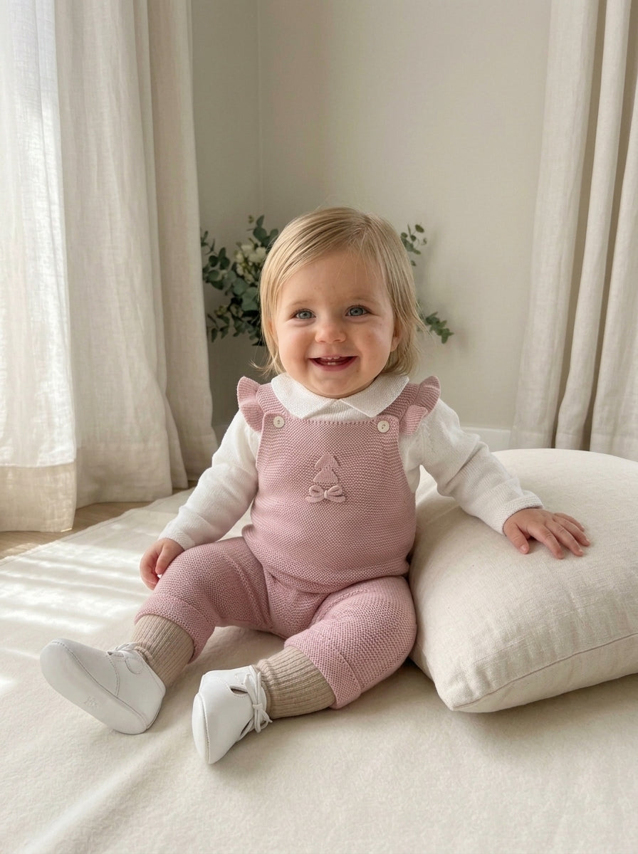 Pelele de lana rosa empolvado con jersey blanco roto