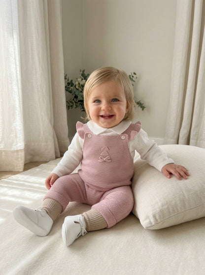 Pelele de lana rosa empolvado con jersey blanco roto