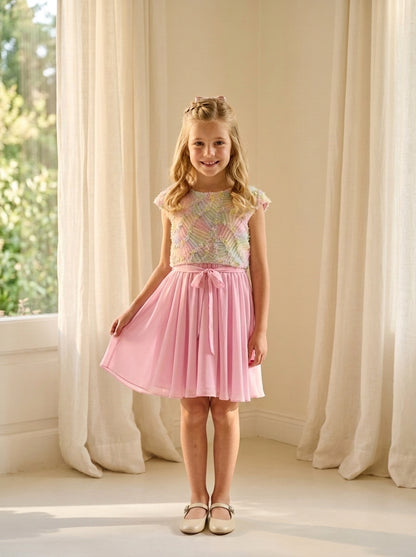 Vestido gasa rosa y chaleco fantasia