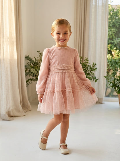 Vestido flocado rosa empolvado