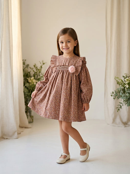 Vestido marroncito con florecitas "Turron"