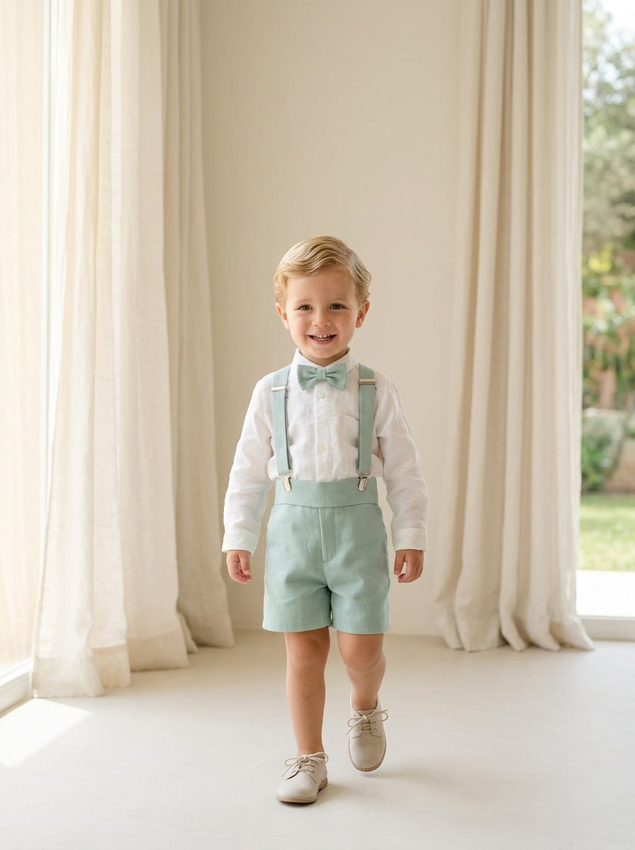 Conjunto tirantes verde agua con pajarita