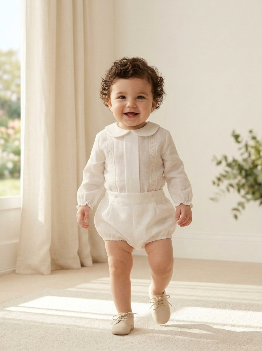 Conjunto camisa y bombacho lino con puntillas