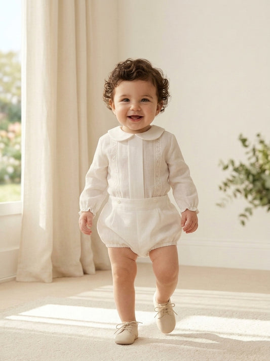Conjunto camisa y bombacho lino con puntillas
