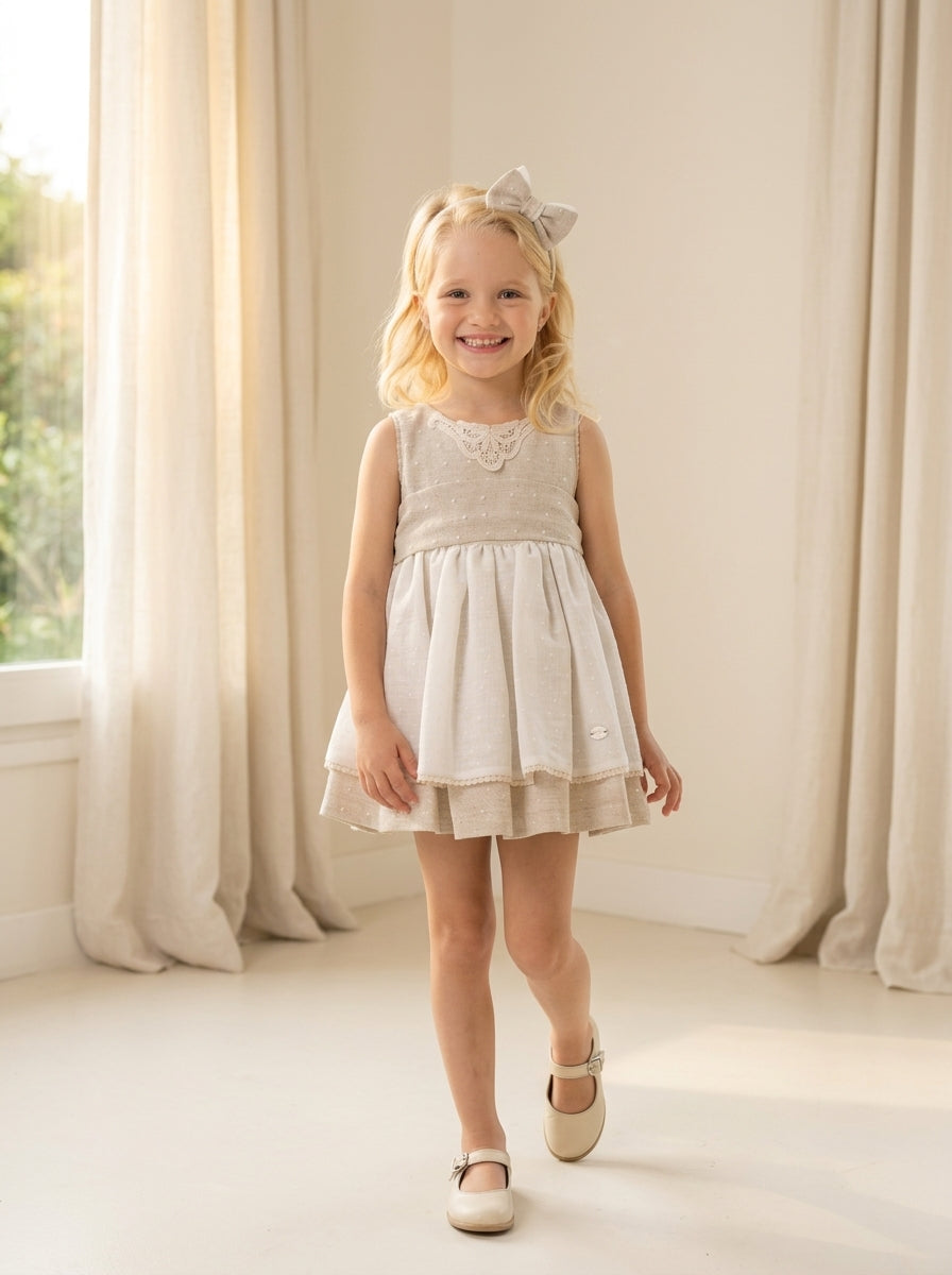 Vestido arena con topitos "Perla"