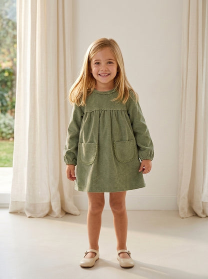 Vestido verde botella de pana