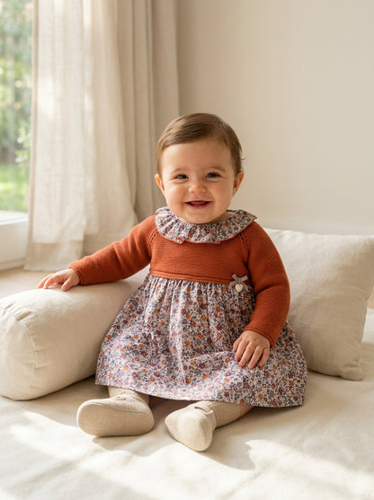 Vestido lana teja flores "Brandy"