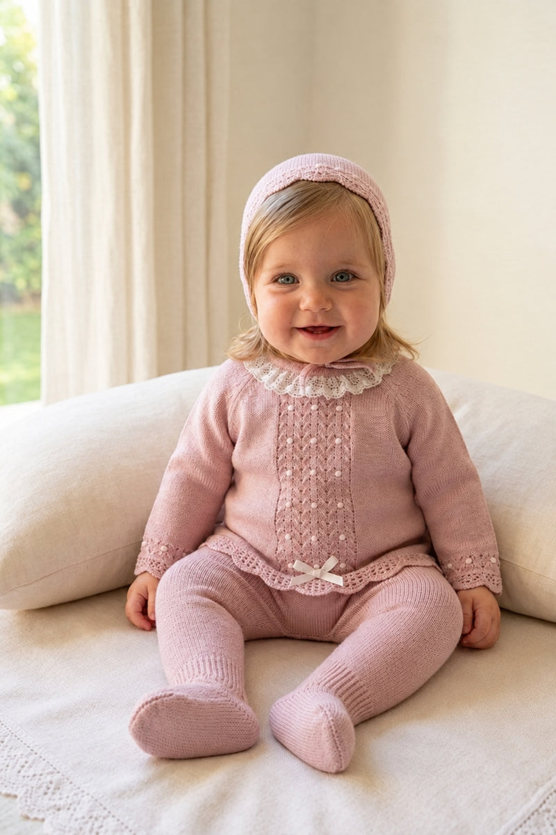 Jubon y polaina rosa maquillaje con puntilla y capota