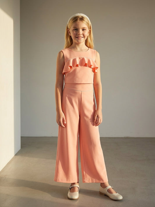 Conjunto top volantes y pantalon melocoton