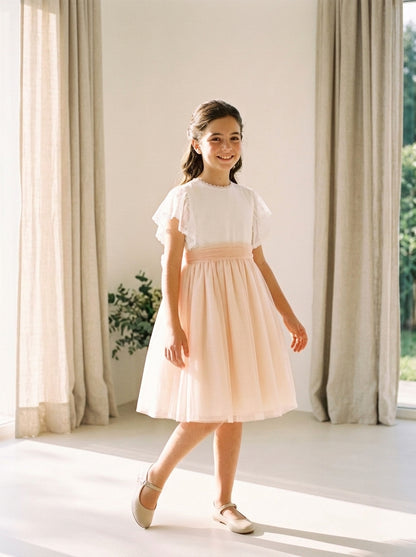 Vestido tul blanco y melocoton