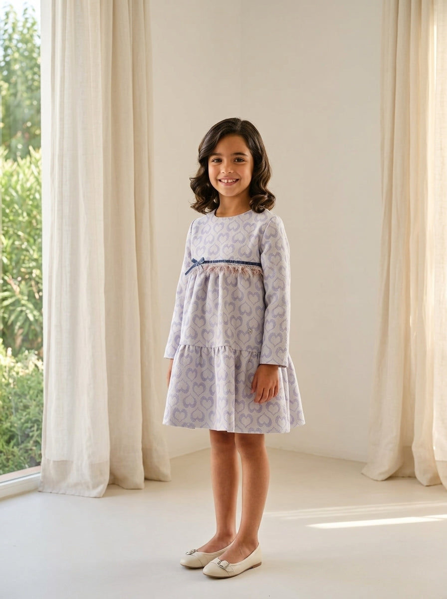 Vestido corazones azul con lazo de terciopelo