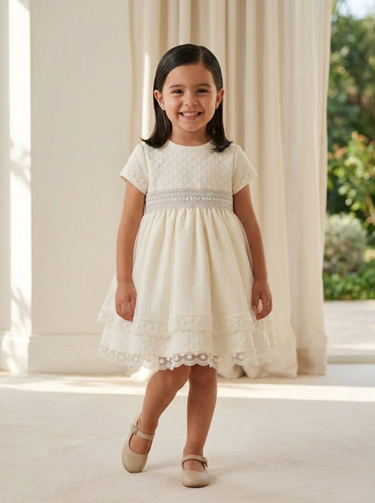 Vestido tul bordado beig