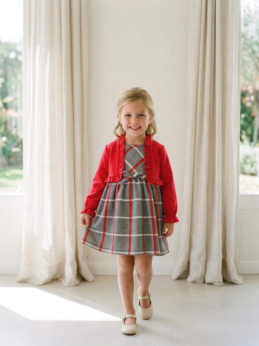 Vestido gris y rojo