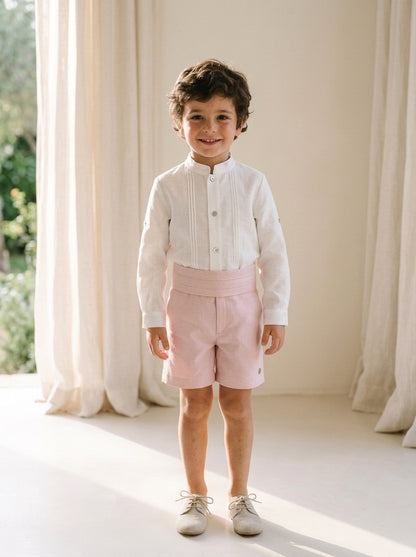 Conjunto camisa beig, short y fajín rosa
