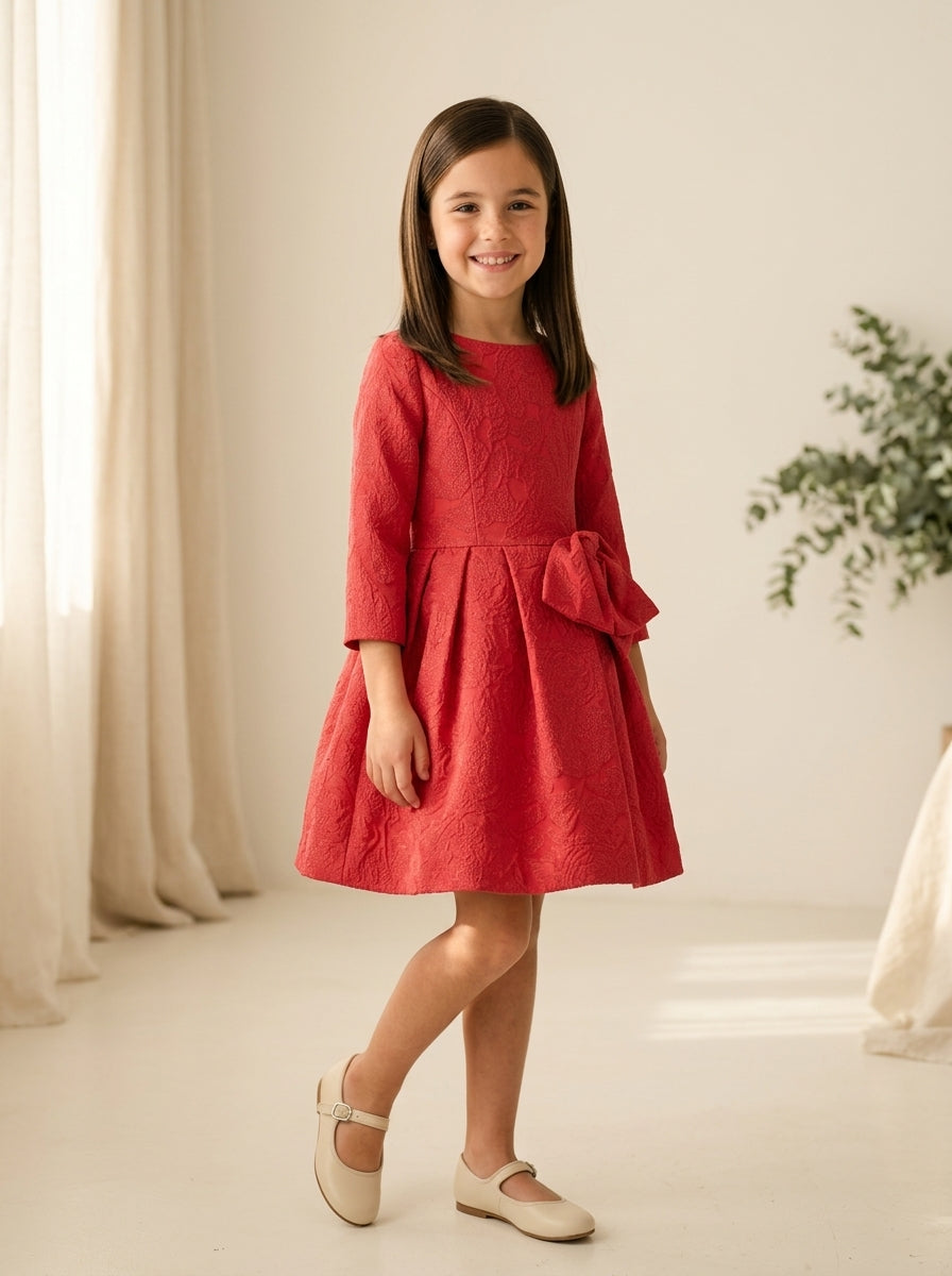 Vestido Jacquard rojo con lazo lateral