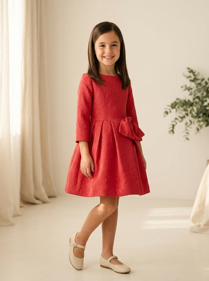Vestido Jacquard rojo con lazo lateral
