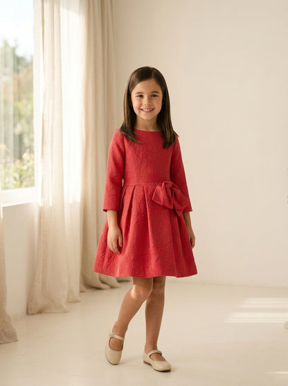 Vestido Jacquard rojo con lazo lateral