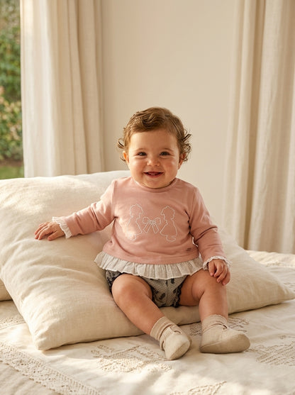 Conjunto sudadera rosa y ranita "Bonnie"