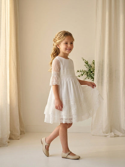 Vestido puntillas y tul bordado blanco