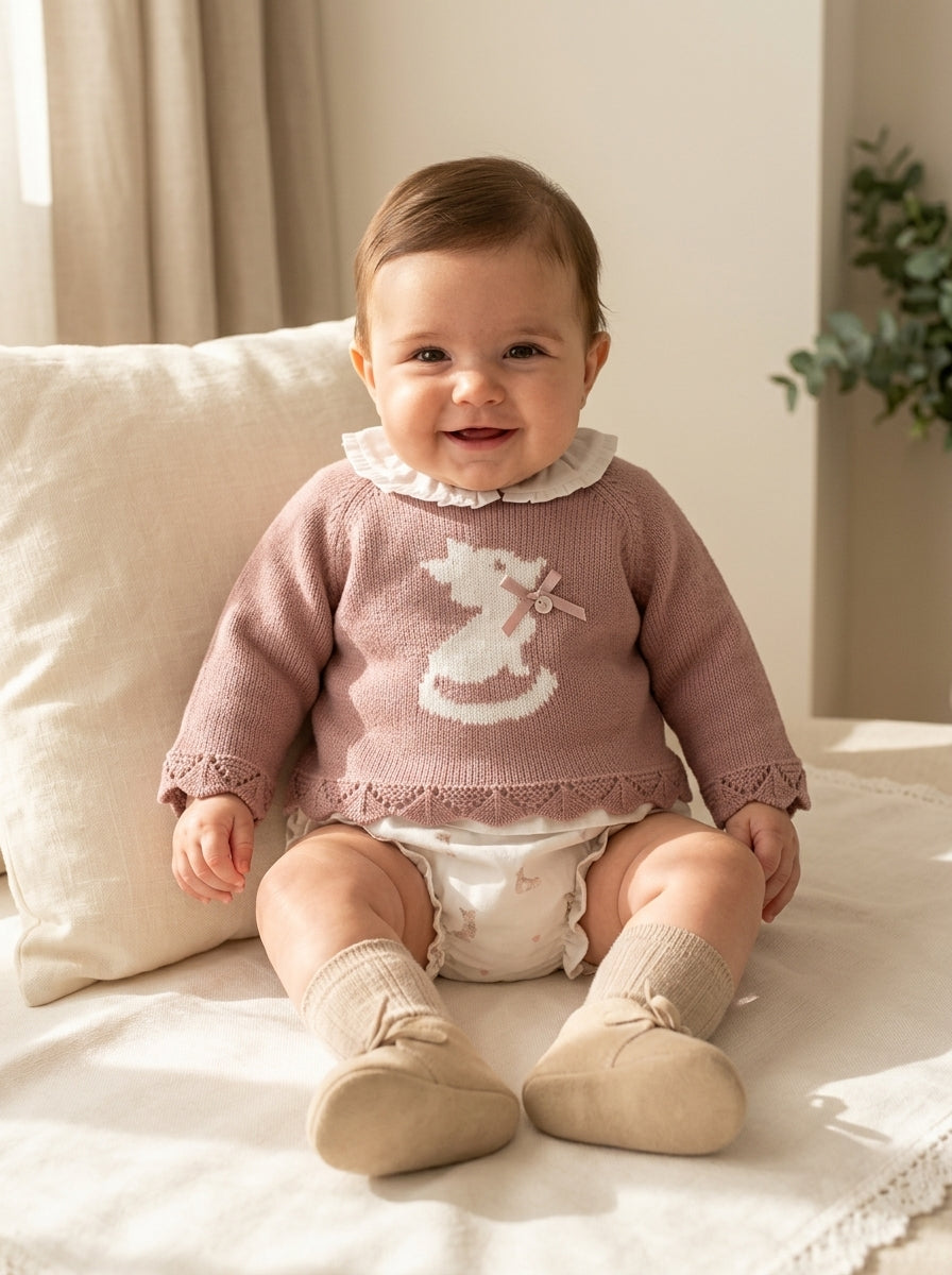 Conjunto blusa, jersey rosa y culote zorritos "Milu"