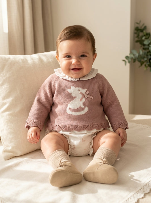Conjunto blusa, jersey rosa y culote zorritos "Milu"