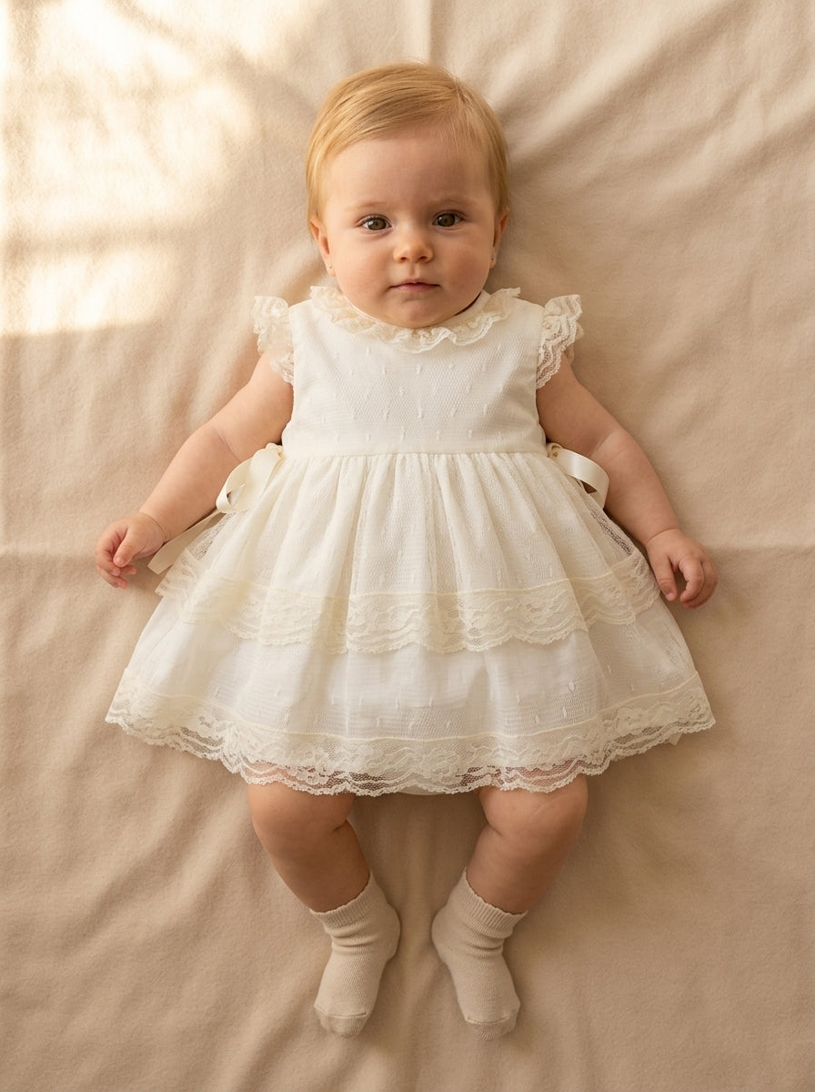 Vestido de tul beig con capota