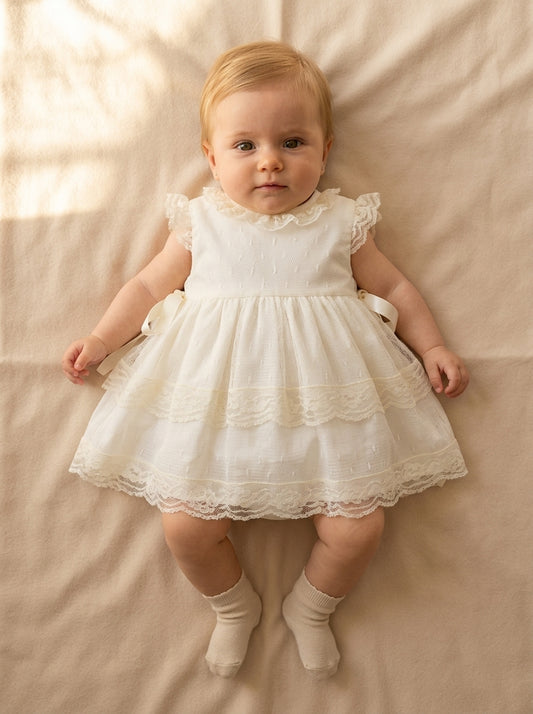 Vestido de tul beig con capota