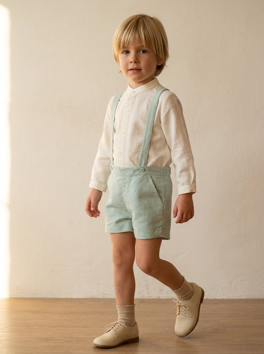 Conjunto camisa lino y short tirantes verdes