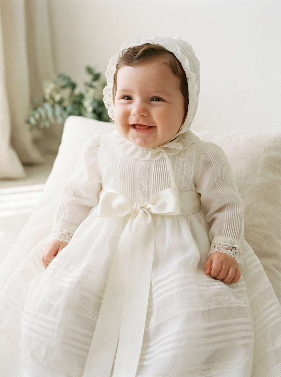 Faldón organza con lorzas y puntillas y capota