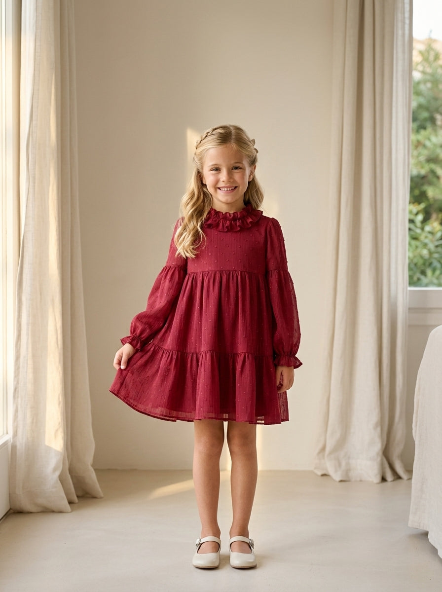 Vestido gasa plumeti granate