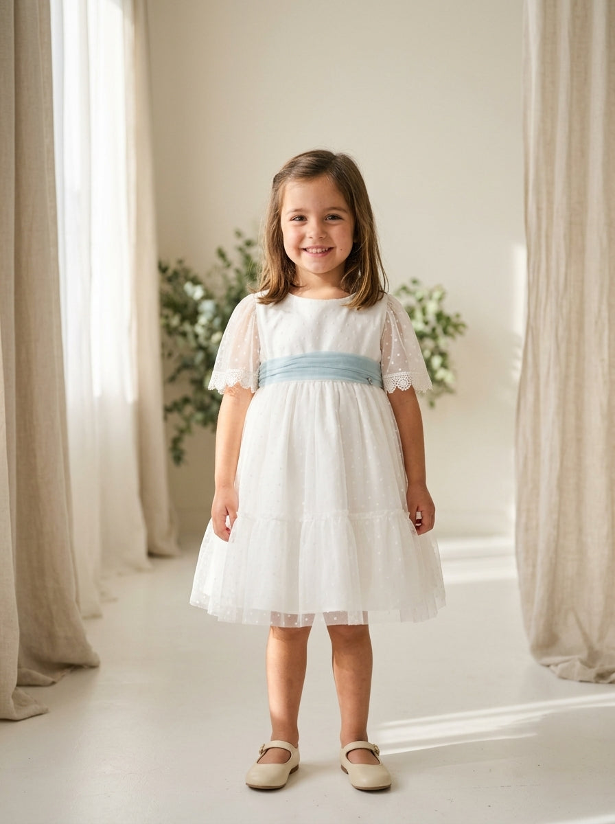 Vestido tul de plumeti fajin verde claro