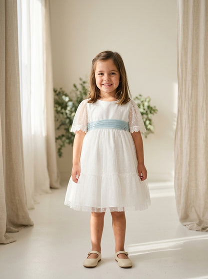 Vestido tul de plumeti fajin verde claro