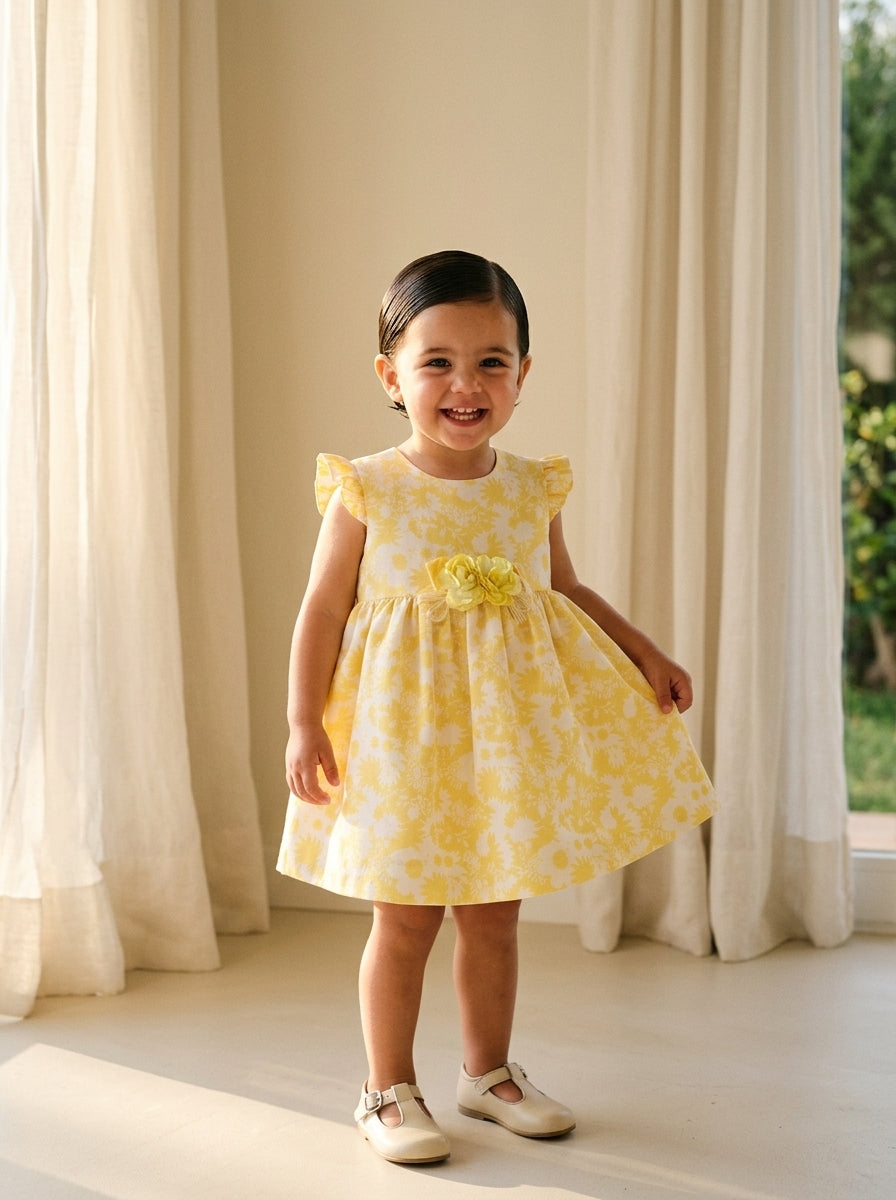 Vestido brocado flores amarillas