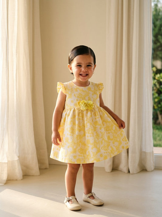 Vestido brocado flores amarillas