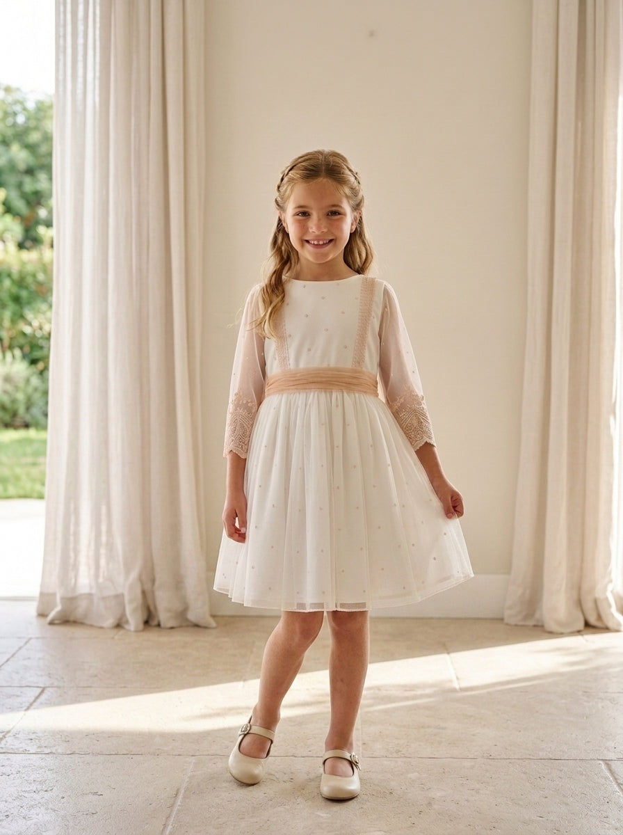 Vestido tul bordado salmón Deva